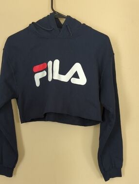 Fila Navy Cropped Hoodie with Red & White Logo